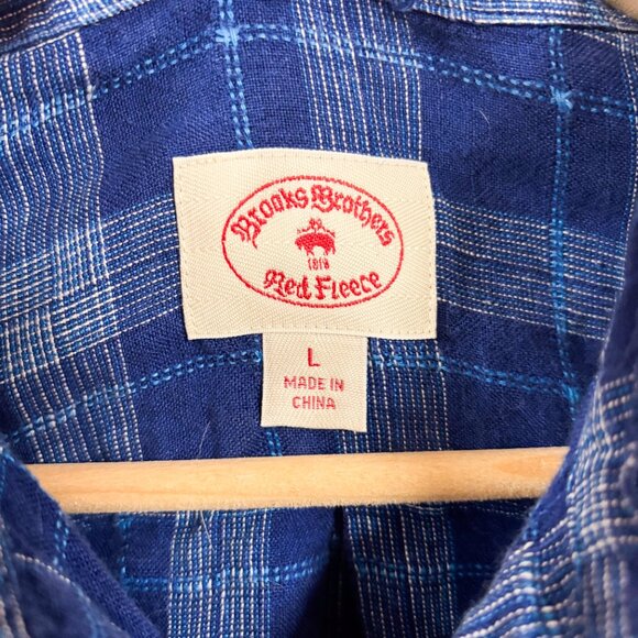 Brooks Brothers 100% Linen Blue Plaid Long Sleeve Button Down Long Sleeve Top - Picture 5 of 7